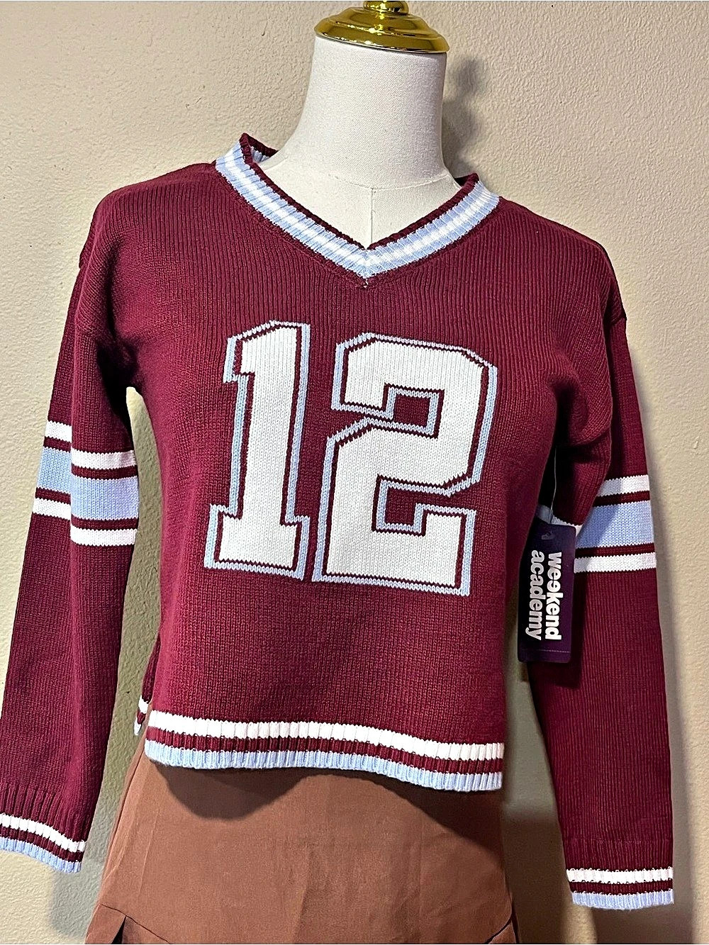 Weekend Academy Girls Varsity Pullover Sweater Red & Blue Medium